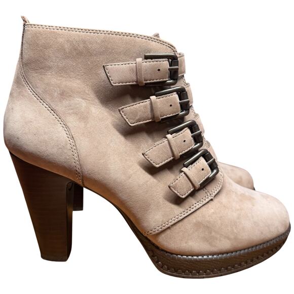 SOFFT Antica Women's 8.5 Leather Stone Taupe Buckle Strap Heeled Ankle Boots - Picture 6 of 15